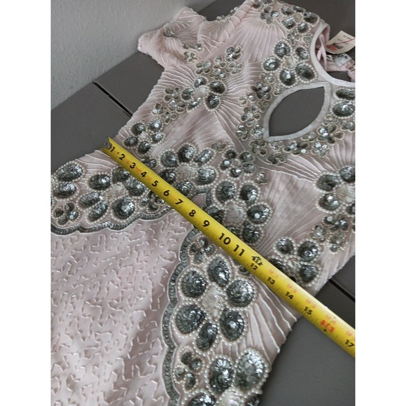 NOS Jennifer Evening Gown MED Pink Midi Silk Bead‎ Sequin Keyhole Barbicore Glam - Picture 16 of 16